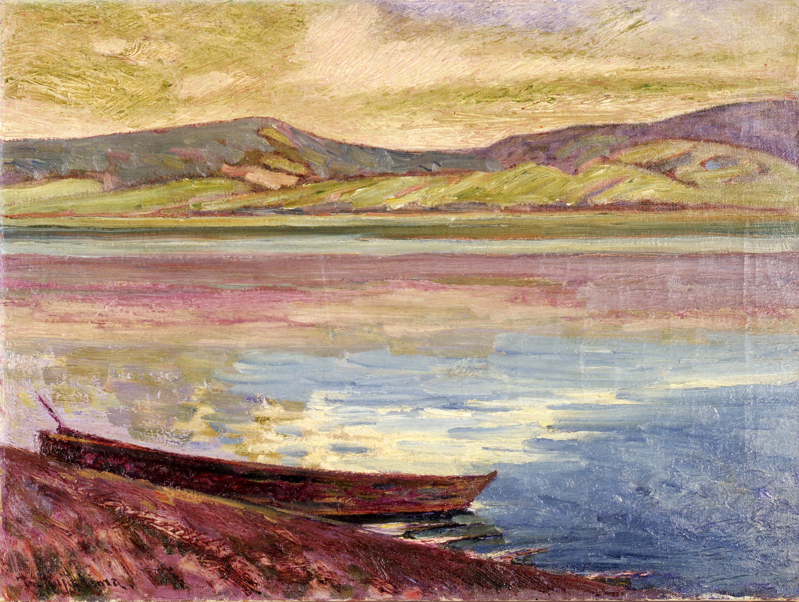 藤島武二、【山中湖畔の朝】、希少な大判額装用画集より、美品、日本人画家 藤島武二、【山中湖畔の朝】、希少な大判額装用画集より、美品、日本人